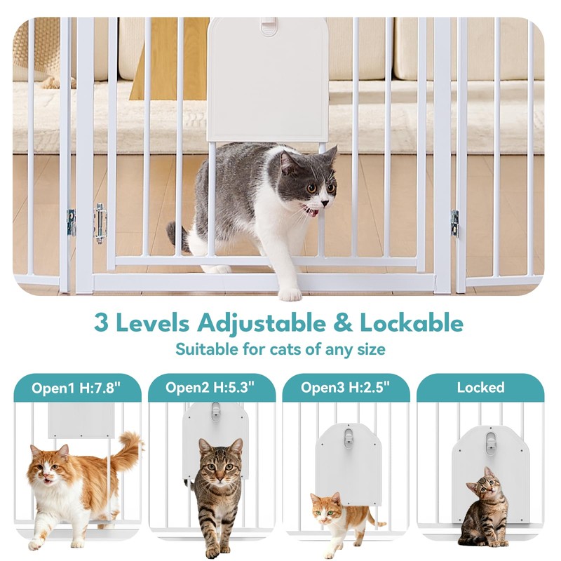 No Pawblems Freestanding Dog Gate with Cat Door for Indoor