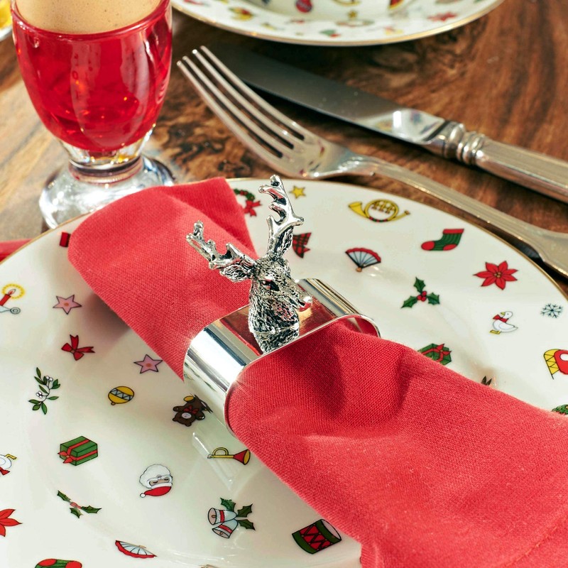 EDZARD Set of 2 Napkin Rings Stag Elegant Silver-Plated Length