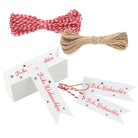 jijAcraft Christmas Gift Tags, Merry Christmas Kraft Paper Labels, Pack of 100 Merry Christmas Gift Tags with String, for Christmas Decoration Gifts Packaging