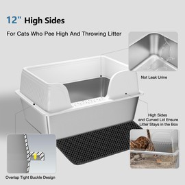 Extra Large Stainless Steel Cat Litter Box with High Sides Lid Enclosure Scooper Mat for Large Cats or Senior Cats or Multiple Cats Easy Clean No Smell XL Big Enclosed Metal Kitty Litter Box White