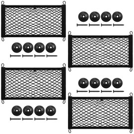 [4 Pack] Cargo Storage Net, 19.7x9.8'' DEDC Cargo Net Pocket, Universal Accessories Elastic Automotive Large Cargo Net Storage Mesh Pocket with 16 Mounting Screws, Hooks for Truck Car SUV Boats