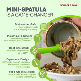 Spatula Scraper for Cat Food Cans (Friskies/Fancy Feast, etc.) & other small cans and containers - Dishwasher Safe, Flexible Silicone Blade. Not a spoon. (1 Green)