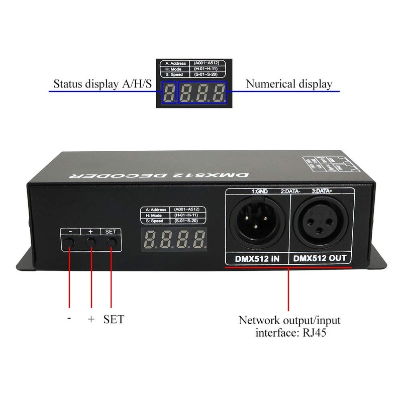 AZIMOM LED 4Channel DMX Decoder Controller with Digital Display DC5V-24V
