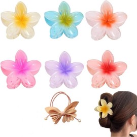 Plastic Hawaiian Plumeria Hair Clips, 6Pcs Hawaiian Flower Hair Clip Flower Hair Claw Clip Plumeria Claw Clip,Flower Hair Clip Hawaiian Plumeria Hair Clip,Plumeria Flower Hair Clips with 1 Rubber Band
