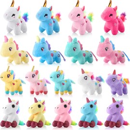 Huquary 18 Pcs Mini Stuffed Animal Keychain, Plush Dolls Aesthetic Keychains for Classroom Backpacks Back to School Gifts Bag Fillers Gift Baby Shower Birthday Party(Unicorn)