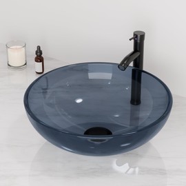 Design Vessel Sink Bathroom Sink above counter Small Vessel Sink Bathroom Sink Bowl Countertop Modern Sinks with faucet and drain combo 16.5" Round Transparent New