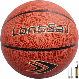 Longsail Youth Adults Size 7 Basketball, 29.5" Leather Basketballs with Pump for Indoor Outdoor (Brown, Size 7 (29.5"))
