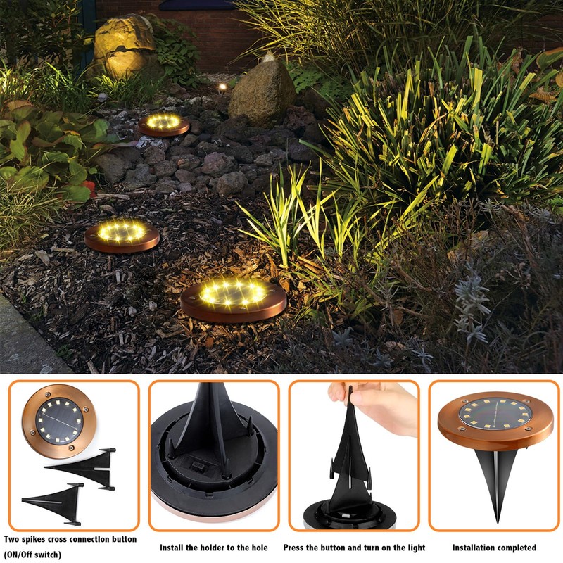 JKIMK Solar Ground Lights Outdoor Waterproof Flat Garden Solar Disk