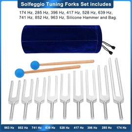 ETERMETA Solfeggio Tuning Fork Set, 9 Tuning Forks 174 Hz, 285 Hz, 396 Hz, 417 Hz, 528 Hz, 639 Hz, 741 Hz, 852 Hz, 963 Hz Perfect for DNA Repair, Chakra Balancing, Sound Therapy, Meditation & Yoga