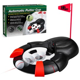 Golf Automatic Putting Cup - Golf Putter Training Aid Automatically Returns with Red Light, Indoor Outdoor Training Putter Practice, Golf Gifts for Men/Women (With Red Light)