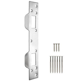 Door Strike Plate Reinforcement Plate, Front Door Strike Plate, Double Strike Plate for 5-1/2 in. Hole Centers, Heavy Duty, Front Door Security Devices Door Latch Plate (Satin Nickel, 1 Pack)