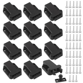 Riisoyu Pack of 12 Door Latches with Touch Release, Push Catch with 48 Screws Push to Open Door Opener, Black with Automatic Pop Up Function for Kitchen, Drawer, Cabinets, Home Furniture