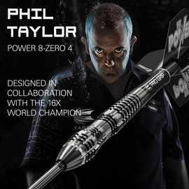 Target Darts Phil Taylor Power 8-Zero 4 Black Steel Tip Swiss Point Dart Set with 80% Tungsten, P8Z4, 21G | Player Edition Darts with Swiss Points, SP Tool, Includes Black Dart Case