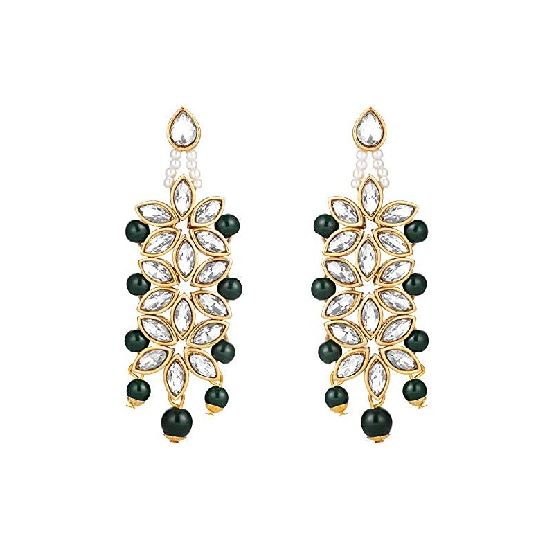 Aheli Pearl Crystal Floral Pendiente Maang Tikka Set para mujer