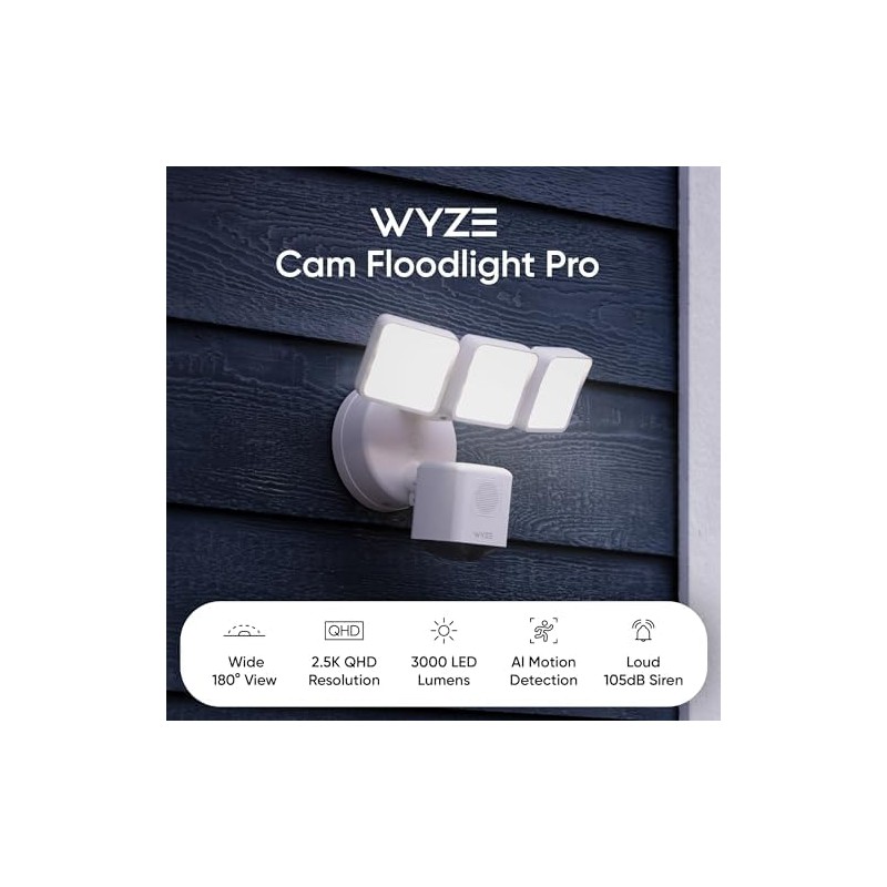 WYZE Floodlight Camera Pro, PCMag Editors' Choice 3000-Lumen LEDs, 2.5K
