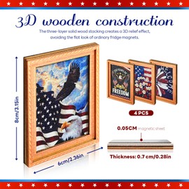 Patriotic 4th of July Wooden Fridge Magnets,250th Anniversary American,Refrigerator Metal Door Mailbox Locker Independence Day Decorative Wood Magnets for Kitchen,Office,Memorial Day Home Decor 4PCS