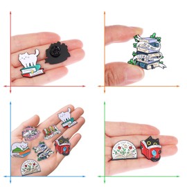 FOVIUPET 7pcs Cartoon Books Enamel Pins with Beige Velvet Bag, Magic Book Badges Cute Collar Brooch Decorative Lapel Pins for Backpack Clothing Learning Gifts for Teacher Student Readers Book Lovers,