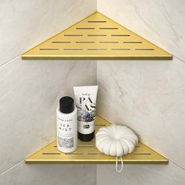 Bernkot Corner Shower Shelf, 304 Stainless Steel Bathroom Shelf for Tiled Wall, Grout in Shelves (Gold, 10"-2 Pack)