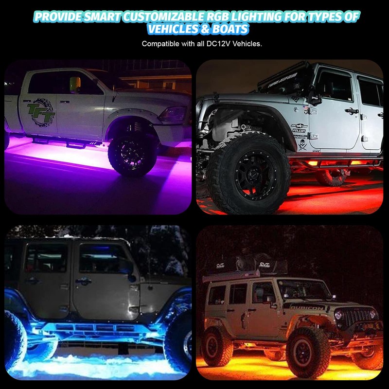 8 Pods RGB LED Rock Lights for Jeeps Trucks Golf