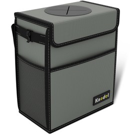 K KNODEL Car Trash Can, Waterproof Garbage Can, Trash Bag with Lid, Leak-Proof Car Bin, Trash Hanging Bag for SUV (Large, Gray)