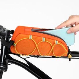 VENFOREST Bike Top Tube Bag Waterproof Bicycle Front Frame Bag Top Tube Bike Pouch for Road Mountain Bicycle Outdoor Cycling Travel Hiking（Orange）