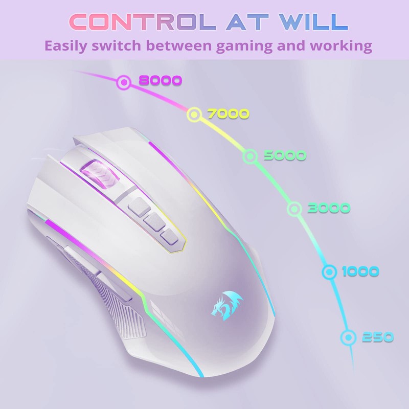 Redragon Wireless Gaming Mouse with RGB Backlit, 8000 DPI, with