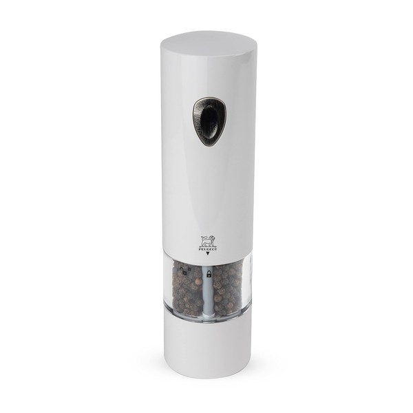 Peugeot PHENIX White Lacquered Stainless Steel Electric Adjustable Pepper Mill, 8-inch