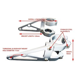 Alchemy Parts 52mm 53mm CNC Brushed Aluminium - Silver - Fork Mounted Motorcycle Motorbike Headlight Brackets