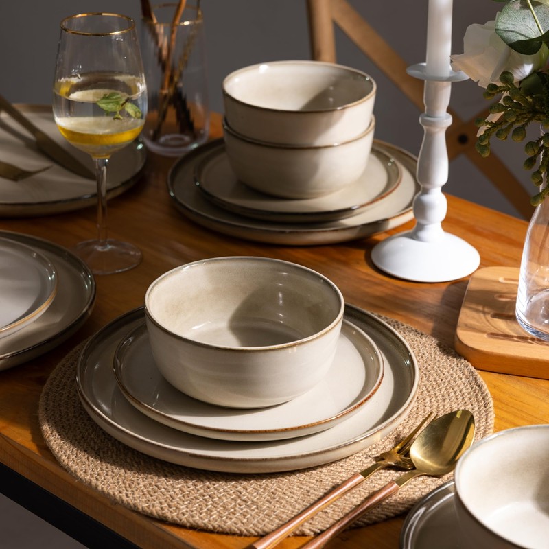 GBHOME Ceramic Dinnerware Sets for 4, 12 Pieces Stoneware Plates