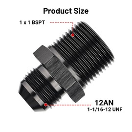 EVIL ENERGY 12AN to 1 BSPT Pipe Fitting Adapter Aluminum Straight Black