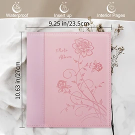 Artmag Photo Album 8x10 Clear Pages Leather Cover Slide in Album Holds 100 Vertical 8x10 Photo Album Scrapbook Picture Artwork or Postcards Storage (Pink)