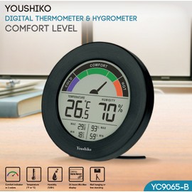Youshiko Large LCD Digital Thermo-Hygrometer, Indoor Weather Thermometer Hygrometer Gauge, Monitor Temperature Humidity Meter for Home Office Comfort, Min/Max Records (24 Hour Auto Reset)