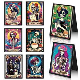 Tarot Skeleton Magnetic Bookmark Gifts - Wxiben 8 Pcs Gothic Skeleton Bookmarks Magnetic for Women Funny Skull Flower Magnets Book Markers Page Clip Gifts for Women Students Teacher Reader Office