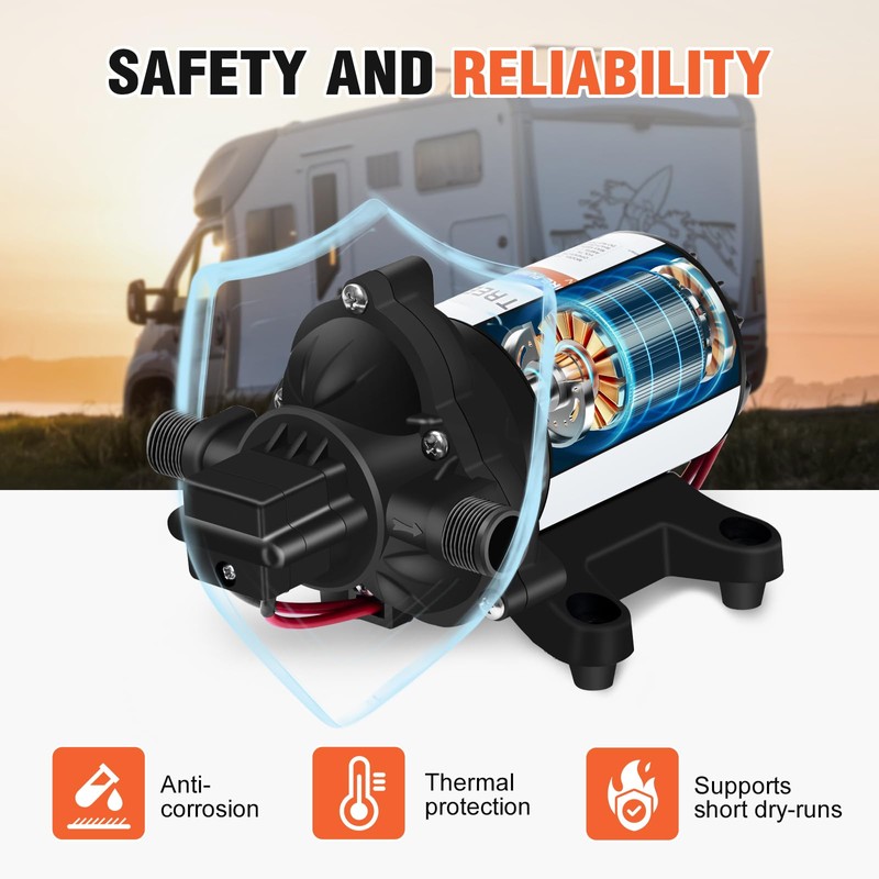 YOUNGTREE 12V DC RV Water Diaphragm Pump 3.5 GPM 45PSI,