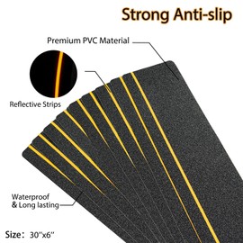 COSIMIXO 6" x 30" 10Pack Anti Slip Stair Tread with Reflective Strips,Best Grip Non Skid Tape,Anti-Skid Tape, High Traction Adhesive for Stairs Step
