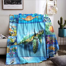 BNREDA Cuddly Blanket, Turtle, Animals in the Ocean, Fluffy Flannel Fleece Blanket, Couch Blanket for Children and Adults (Animals 2, 130 x 150 cm)