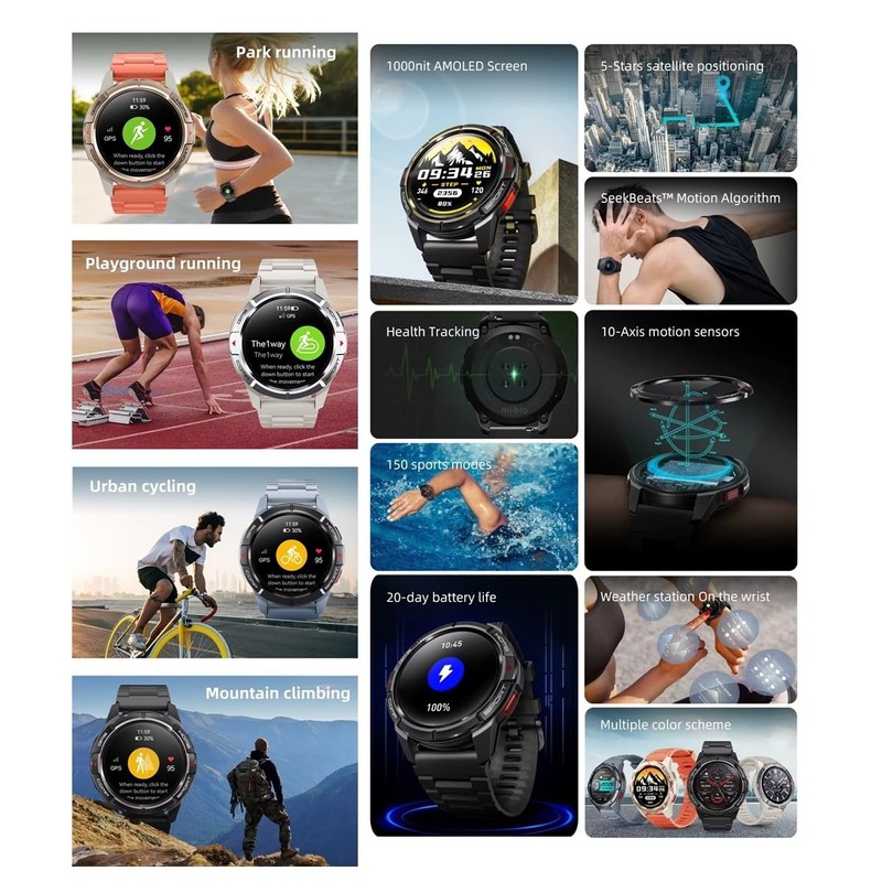 Mibro GS Active Smartwatch, 1000 nit, High Brightness AMOLED Display,