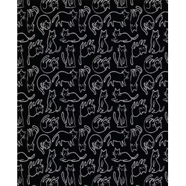 Fat Quarter - Cat Theme Black/White 100% Cotton Fabric ~ Cat Outline on Black Background 18 inch x 21 inch