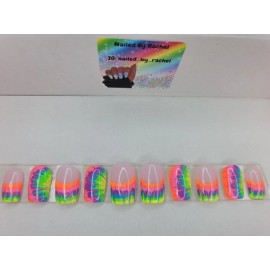 nailed by Rachel Rainbow neon tie-dye press on nails short square French tip pride nails
