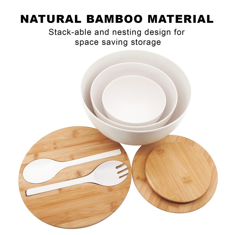 ECOWAY Salad Bowls Set of 3 with Lid & Serving