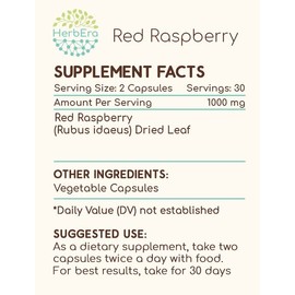 HerbEra Red Raspberry 60 Capsules, 500 mg, Red Raspberry (Rubus idaeus) Dried Leaf (60 Capsules)