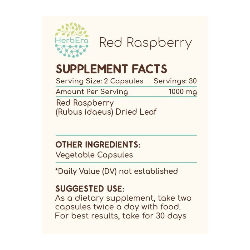 HerbEra Red Raspberry 60 Capsules, 500 mg, Red Raspberry (Rubus