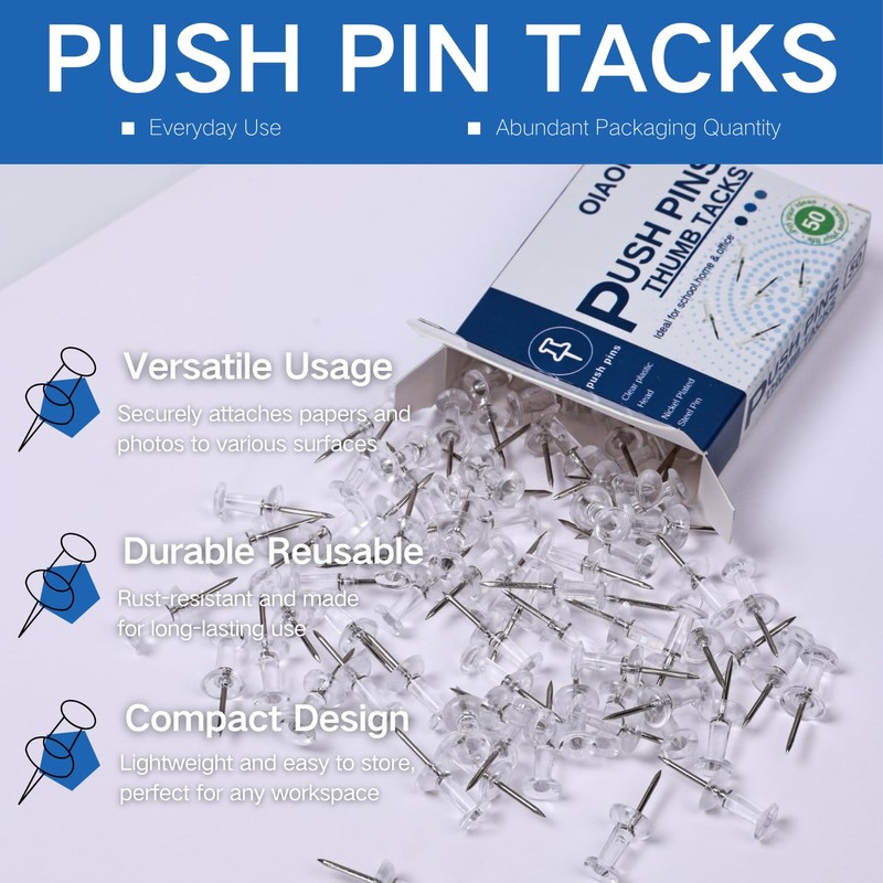 300pcs Clear Push pins for Bulletin Board Thumb Tacks for