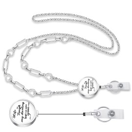 Crimmy Retractable Lanyards for ID Badges and Keys for Women, Teachers, Cute Necklace Lanyard Badge Holder, Inspirational Silver Chain Lanyards (Life reel)