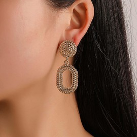 TseenYi Vintage Hollow Square Earrings Boho Oval Dangle Earrings Gold Geometric Circle Coin Stud Earrings Chunky Hanging Hollow Square Drop Earrings Jewellery for Women, Metal