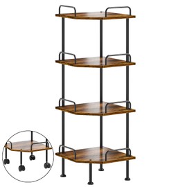 Awelov Corner Shelf Stand with Wheel 4-Tier Removable Corner Bookshelf Wood Storage Display Shelf for Bedroom Living Room