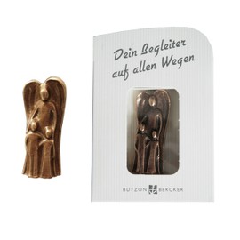 Schutzengel mit zwei Kindern Handschmeichler aus Bronze, Höhe 5,5 cm