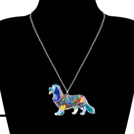 BONSNY Colgante con diseño de Perro de la colección Bracken Our Cavalier King Charles Spaniel de aleación esmaltada 33mm x 52mm Azul
