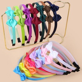 WJYX BOWS 15pcs Colorful Bow Headbands for Kids, Assorted Colors Hair Accessories Set, Cute Ribbon Hairbands for Girls, Ideal for Parties, Daily Wear & Hair Styling