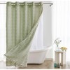 Sage Green Farmhouse Shower Curtain with Snap-in Liner, No Hooks